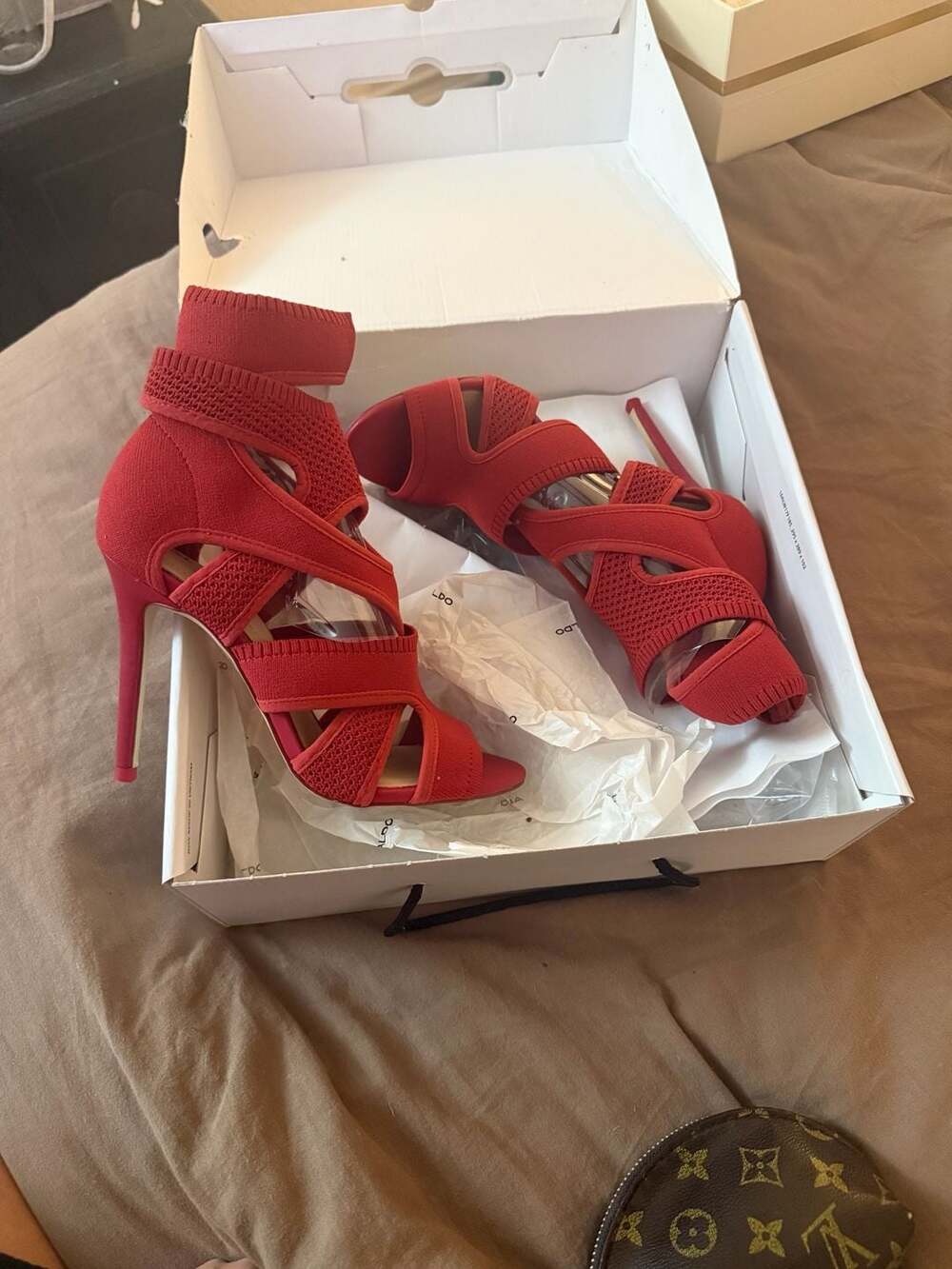 Aldo Traelian Red Fabric Stiletto Heeled Sandals